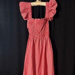 Red Gingham Dress with Ruffled Sleeves